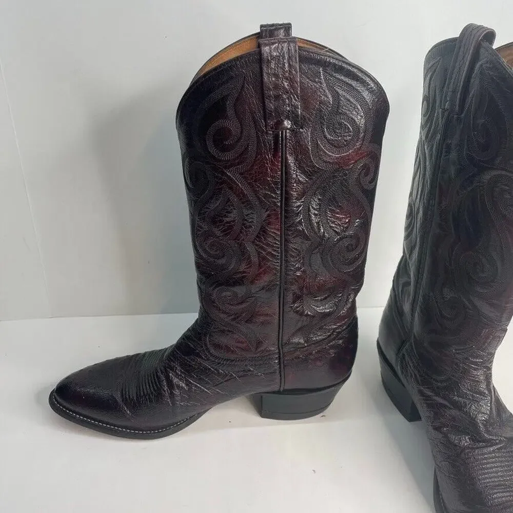 Men's TONY LAMA Full Quill Ostrich Western USA Made Boots 11B 03493 Deep Red VTG